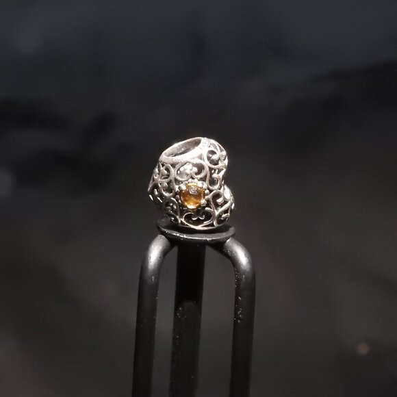 Retired Pandora Signature Silver Peridot August Birthstone Heart Bead Charm - Picture 3 of 6